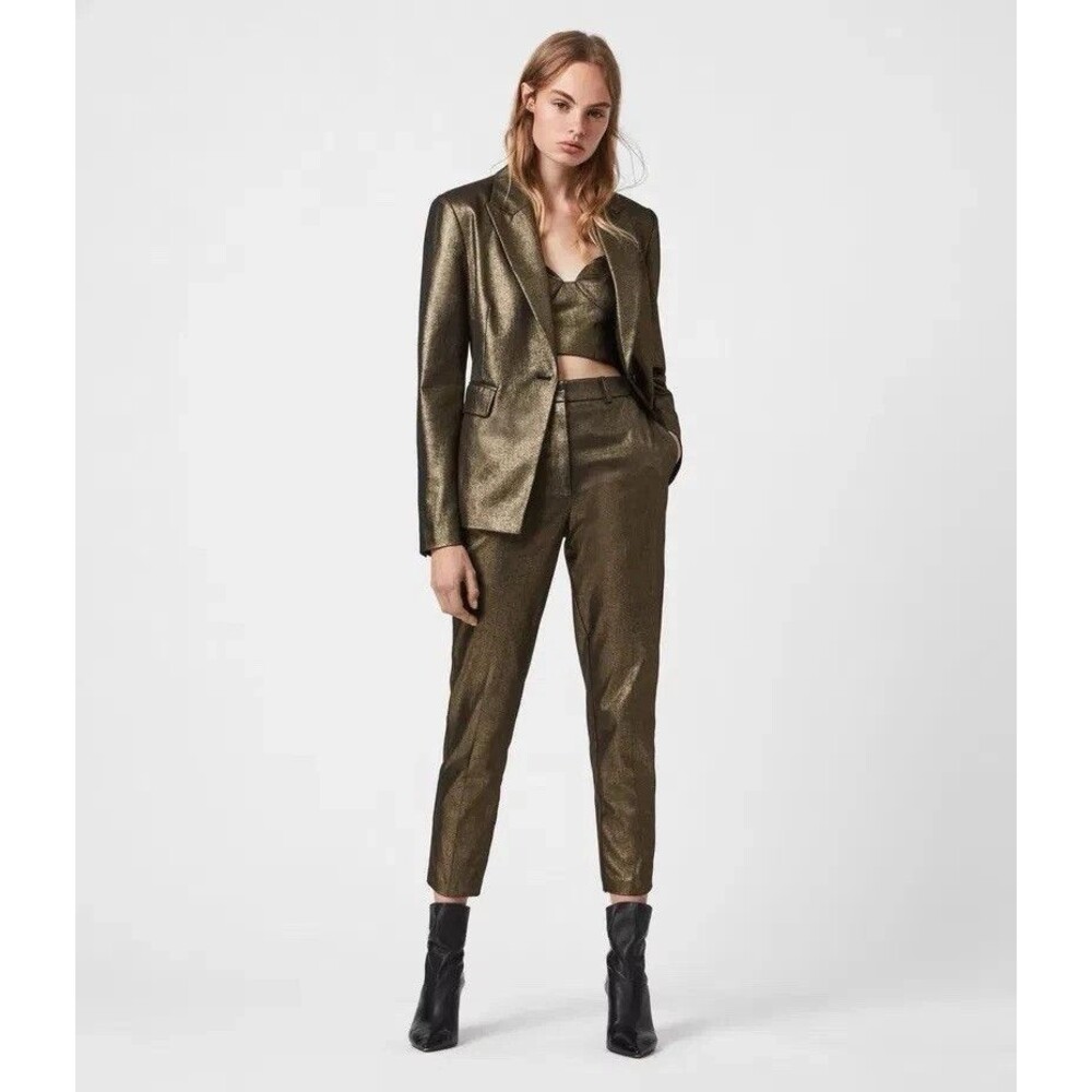 AllSaints Micah Trousers Size 2 Gold NWT Italian Cloth Chic Tailored Workwear